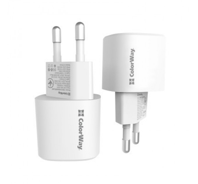 Зарядний пристрій ColorWay GaN PD Port USB PPS (Type-C PD + USB QC3.0) (33W) white (CW-CHS043PD-WT)