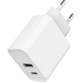 Gembird Зарядний пристрій Gembird USB-A + Type-C (PD20W + QC3.0 18W) white (TA-UC-PDQC20-01-W)