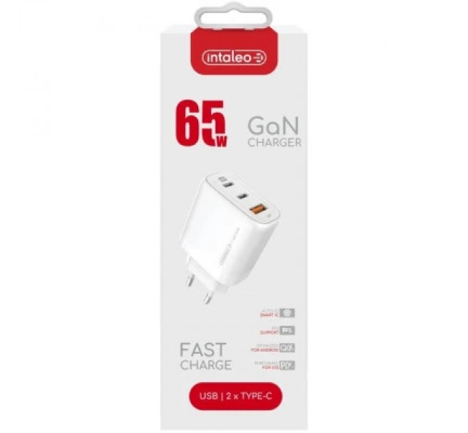 Intaleo Зарядний пристрій Intaleo 65W GAN 2USB-C PD+USB-A QC 3.0 white (1283126559525)