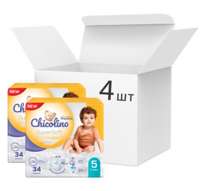 Chicolino Підгузки Chicolino Super Soft Розмір 5 (11-25 кг) 34 шт, 4 Упаковки (4823098414667)