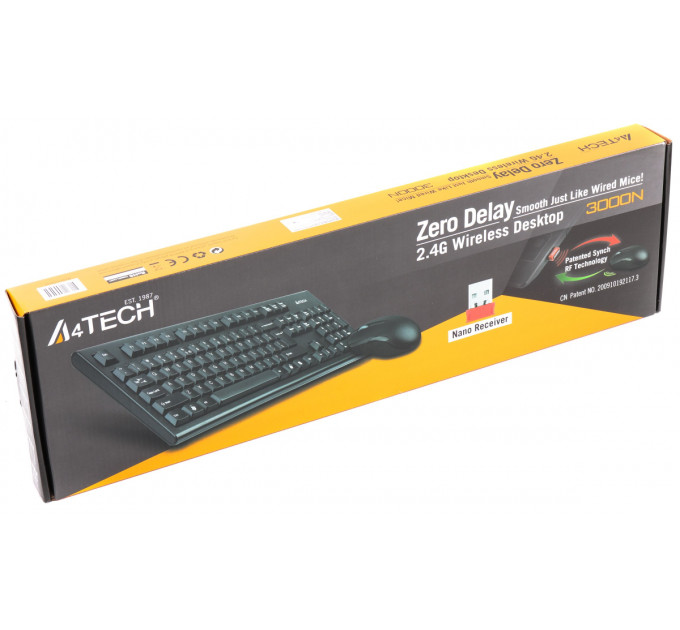 Комплект (клавиатура, мышь) беспроводной A4Tech 3000N Black USB