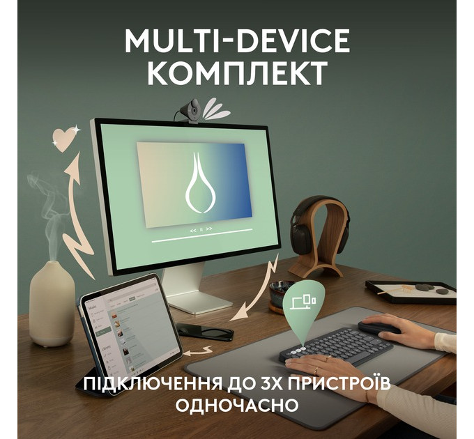 Комплект (клавиатура, мышь) беспроводной Logitech Pebble 2 Combo Graphite (920-012239)