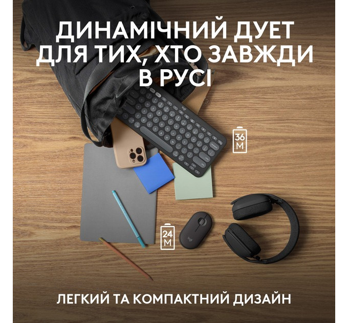Комплект (клавиатура, мышь) беспроводной Logitech Pebble 2 Combo Graphite (920-012239)