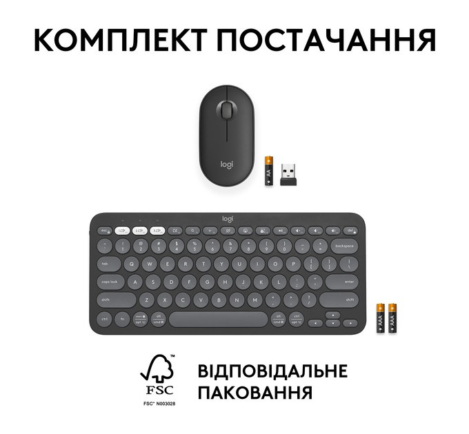 Комплект (клавиатура, мышь) беспроводной Logitech Pebble 2 Combo Graphite (920-012239)