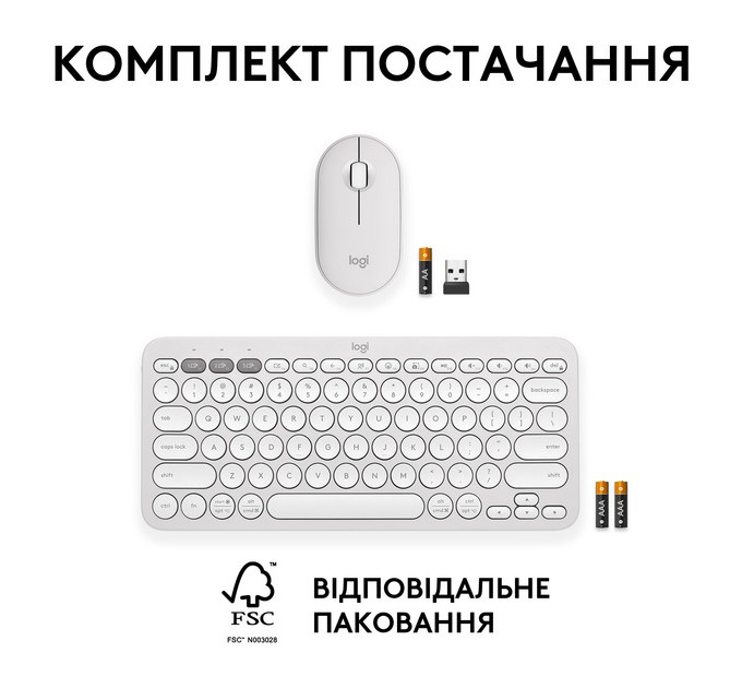 Комплект (клавиатура, мышь) беспроводной Logitech Pebble 2 Combo White (920-012240)