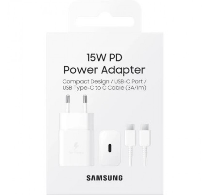 Samsung Зарядний пристрій Samsung USB-С 15W White + Cable USB-C 1m (EP-T1510XWEGEU)