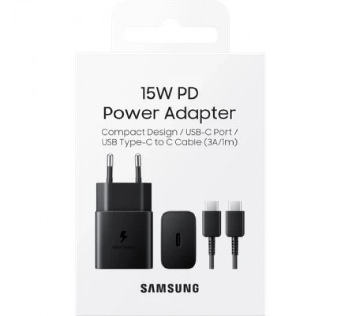 Samsung Зарядний пристрій Samsung USB-С 15W Black + Cable USB-C 1m (EP-T1510XBEGEU)
