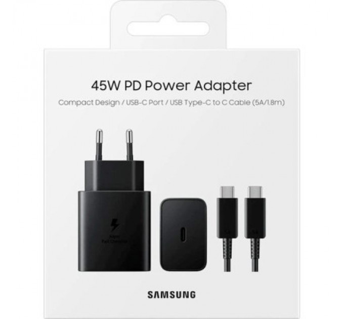 Samsung Зарядний пристрій Samsung 45W Compact Power Adapter (w C to C Cable) Black (EP-T4511XBEGEU)