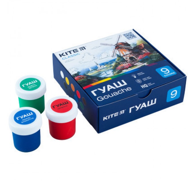 Kite Гуашеві фарби Kite Classic 9 кольорів х 20 мл (K-072)