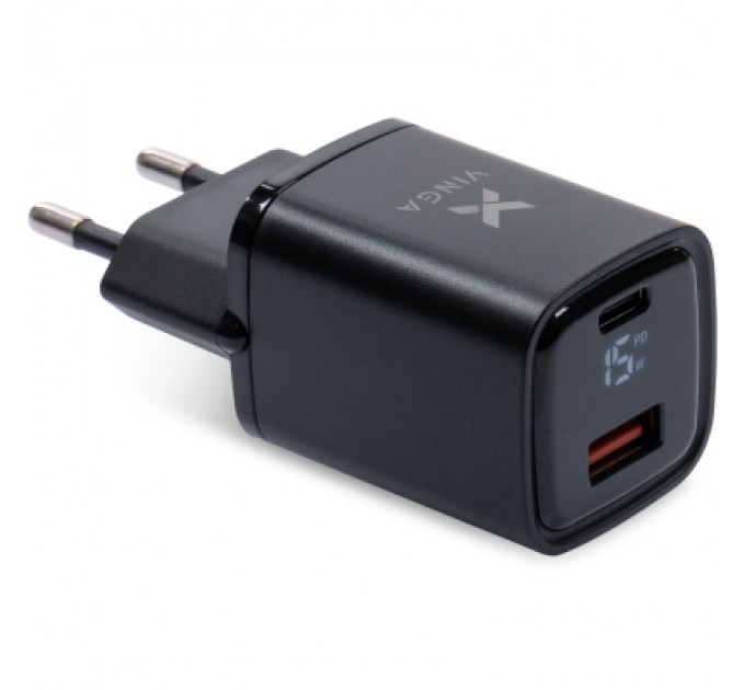 Vinga Зарядний пристрій Vinga USB-C PD30W + USB-A QC30W Display 33W Max (VCR30ACDB)