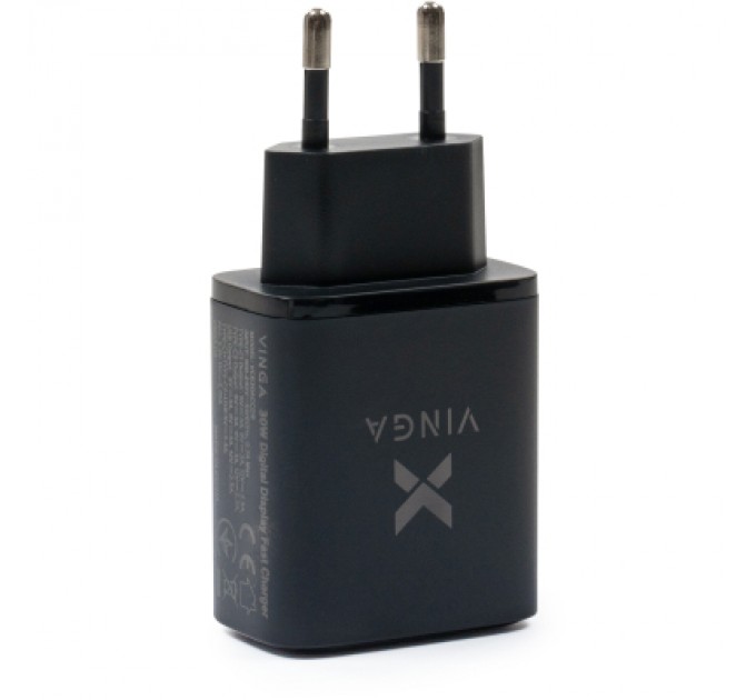 Vinga Зарядний пристрій Vinga 2xUSB-C PD30W + USB-A QC30W Display 30W Max (VCR30ACCDB)