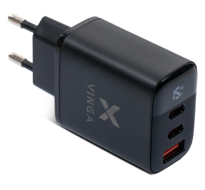 Vinga Зарядний пристрій Vinga 2xUSB-C PD30W + USB-A QC30W Display 30W Max (VCR30ACCDB)