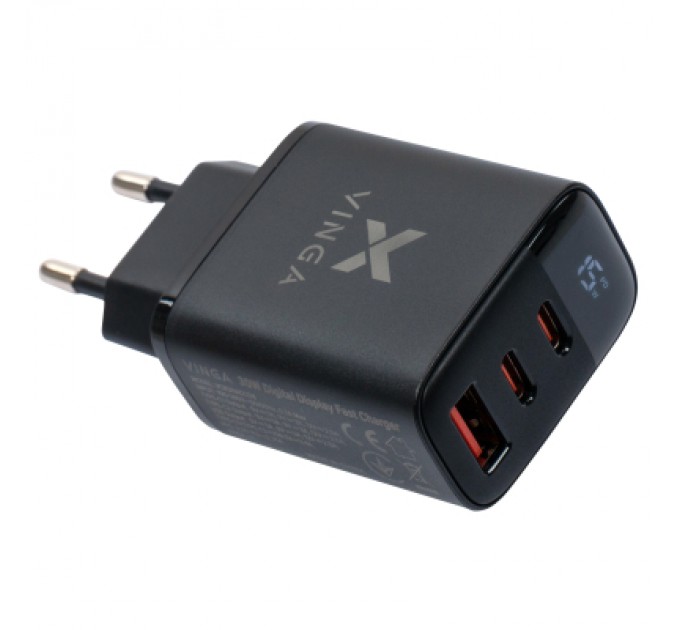 Vinga Зарядний пристрій Vinga 2xUSB-C PD30W + USB-A QC30W Display 30W Max (VCR30ACCDB)