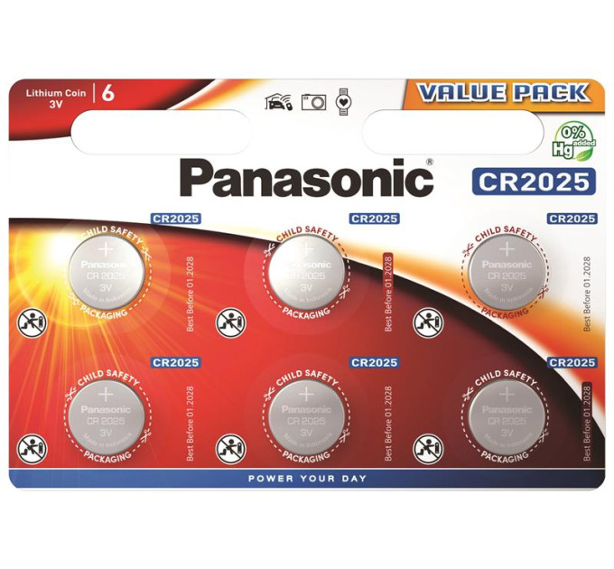 Panasonic Батарейка Panasonic CR 2025 * 6 LITHIUM (CR-2025EL/6B)