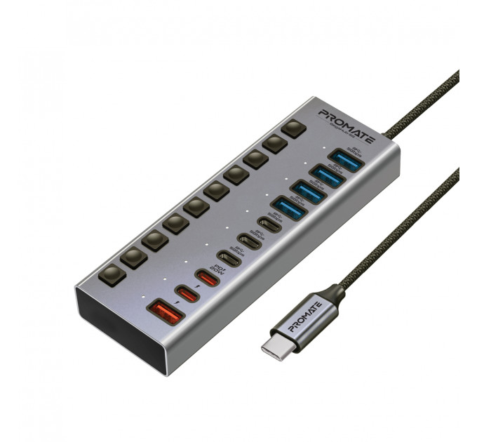 Концентратор USB Type-C Promate Gegahub-5G 10 in 1 Grey (gegahub-5g)