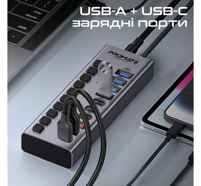 Концентратор USB Type-C Promate Gegahub-5G 10 in 1 Grey (gegahub-5g)