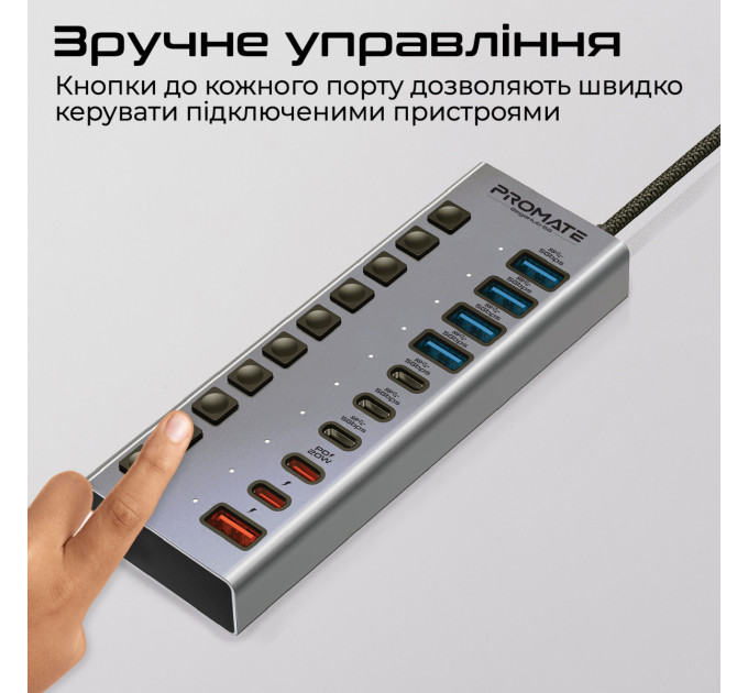 Концентратор USB Type-C Promate Gegahub-5G 10 in 1 Grey (gegahub-5g)