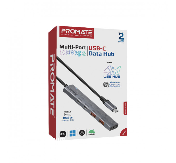 Концентратор USB Type-C Promate LiteHub-Pro 4 in 1 Grey (litehub-pro)