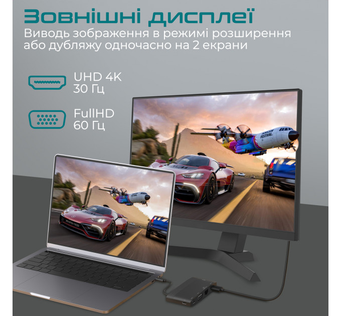 Концентратор USB Type-C Promate MediaHub-C6 6 in 1 Black (mediahub-c6.black)