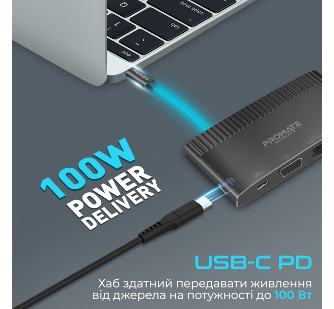 Концентратор USB Type-C Promate MediaHub-C6 6 in 1 Black (mediahub-c6.black)
