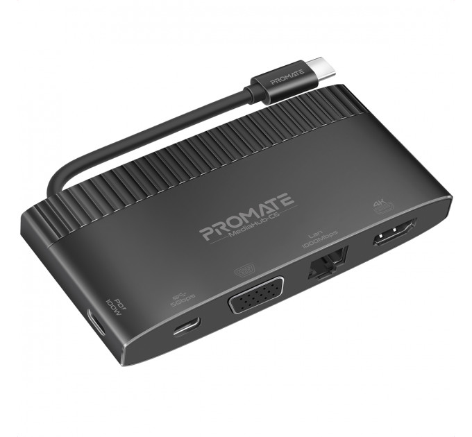 Концентратор USB Type-C Promate MediaHub-C6 6 in 1 Black (mediahub-c6.black)