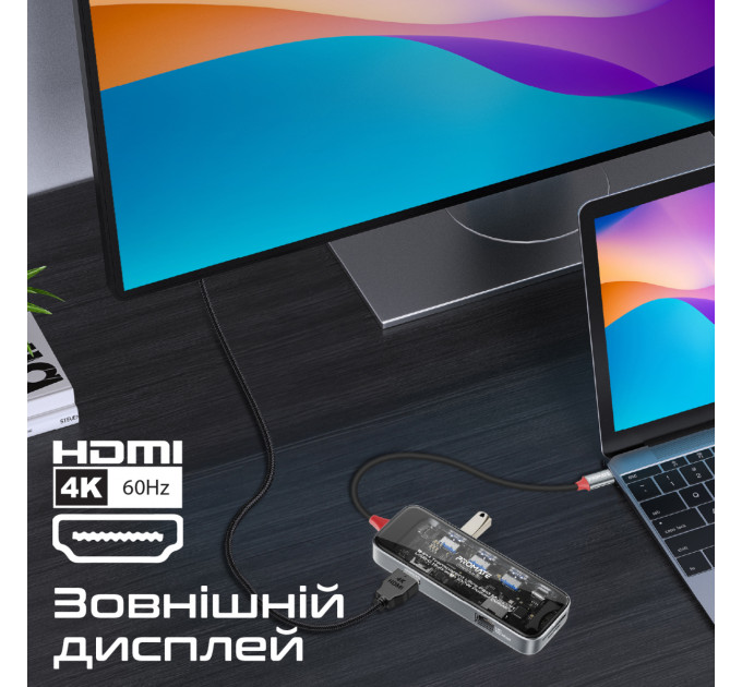 Концентратор USB Type-C Promate TransHub-Go 9 in 1 Grey (transhub-go)