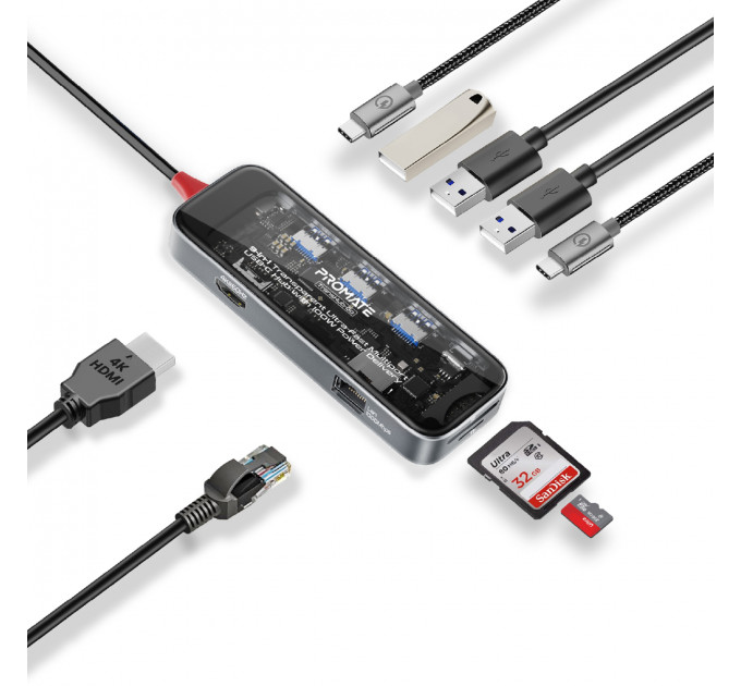 Концентратор USB Type-C Promate TransHub-Go 9 in 1 Grey (transhub-go)