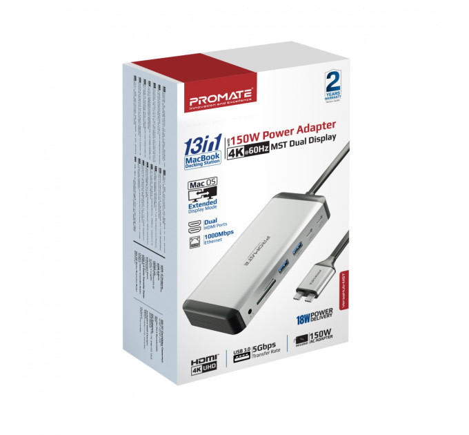 Концентратор USB Type-C Promate VersaHub 13 in 1 Grey (versahub-mst.grey)