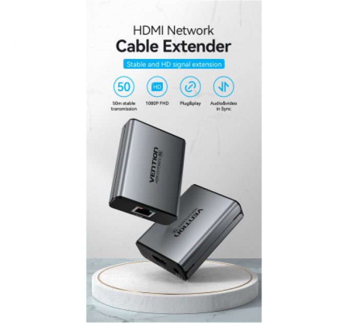 Адаптер HDMI via UTP up to 60m w/Power adapter(RX/TX) V1.4 1080p 60Hz 3D DD7.1 Vention (AKGH0-EU)