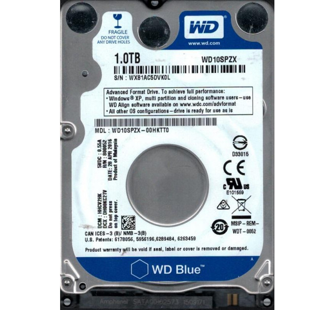 Накопичувач HDD 2.5" SATA 1.0TB WD Blue 5400rpm 128MB (WD10SPZX) Ref