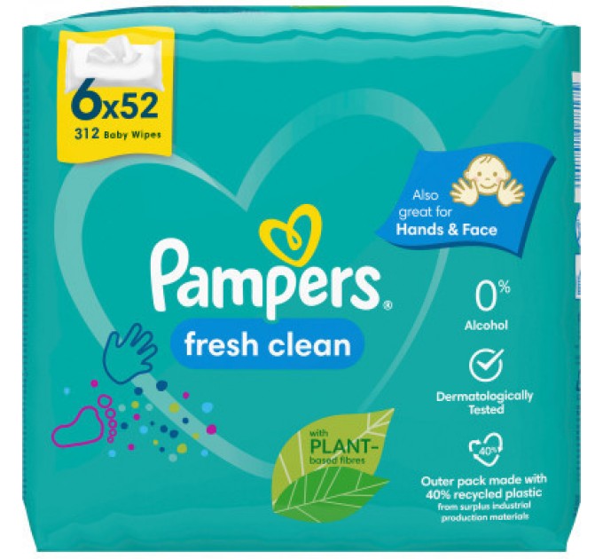 Pampers Дитячі вологі серветки Pampers Fresh Clean 6 пачок х 52 шт (8001841078175)
