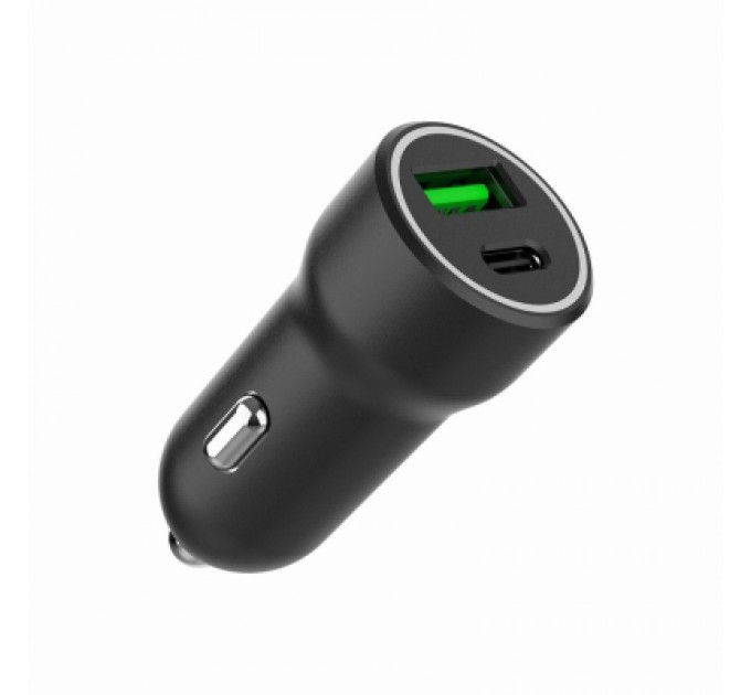 Зарядний пристрій Gembird 1xUSB-A (18W QC3.0) + 1xUSB-C (20W PD) black (TA-UC-A2PDQC20-CAR-01)