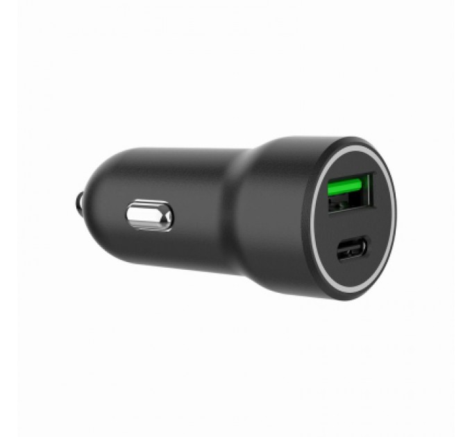 Зарядний пристрій Gembird 1xUSB-A (18W QC3.0) + 1xUSB-C (20W PD) black (TA-UC-A2PDQC20-CAR-01)