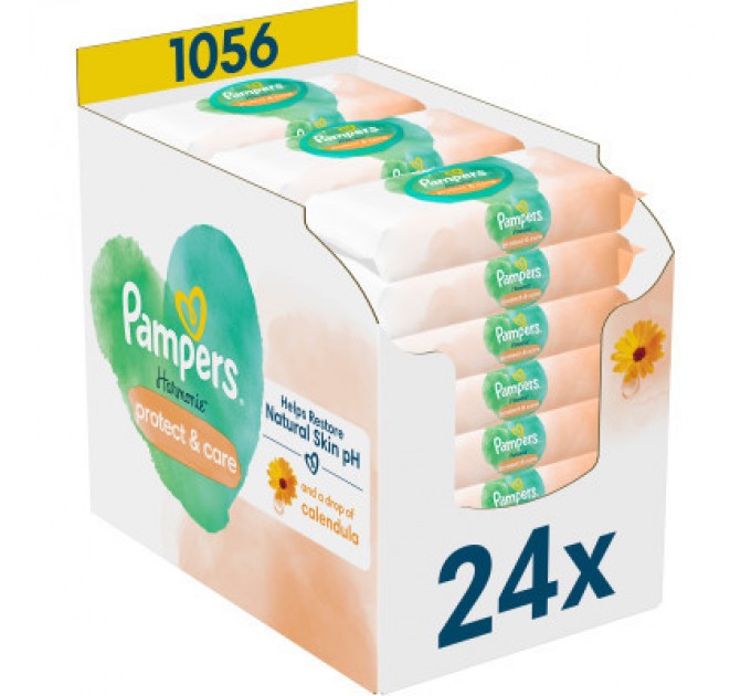 Pampers Дитячі вологі серветки Pampers Harmonie Protect&Care з календулою 24 пачки х 44 шт (8700216250603)