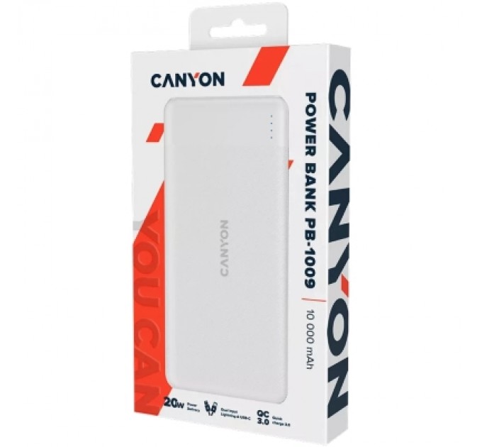 Canyon Батарея універсальна Canyon PB-109 10000 mAh PD/18W QC/3.0/20W White (CNE-CPB1009W)