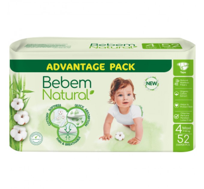 Bebem Підгузки Bebem Natural 4 maxi 7-14 кг 52 шт (8690536836307)