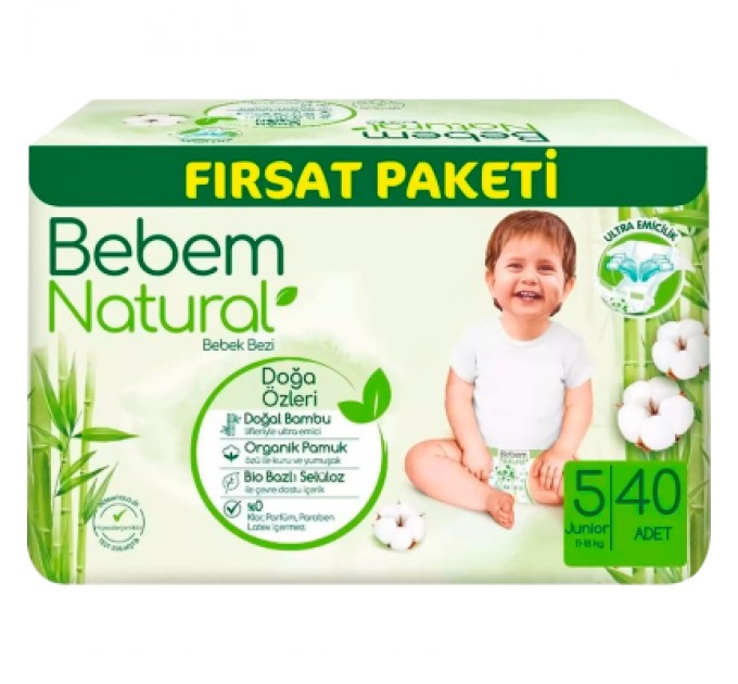 Bebem Підгузки Bebem Natural 5 Junior 11-18 кг 40 шт (8690536831975)