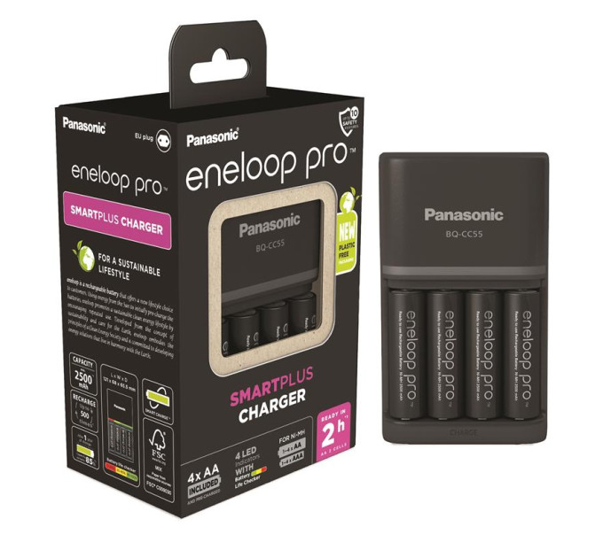 Panasonic Зарядний пристрій для акумуляторів Panasonic Smart-Quick Charger+Eneloop Pro +4*AA 2500 mAh NI-MH (K-KJ55HCD40E)