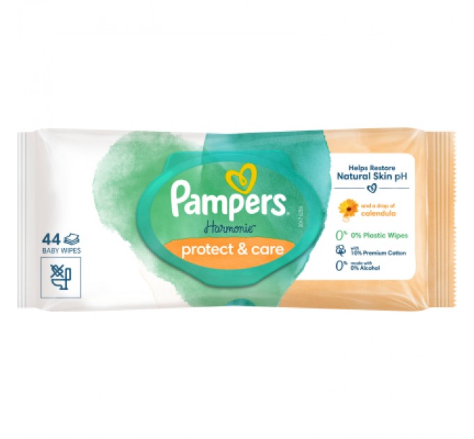 Pampers Дитячі вологі серветки Pampers Harmonie Protect&Care з календулою 44 шт (8700216250641)