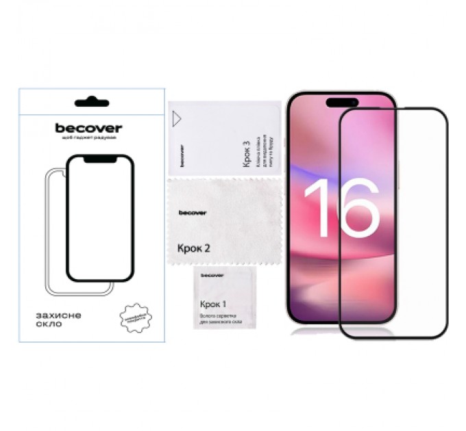BeCover Скло захисне BeCover Apple iPhone 16 Black (712122)