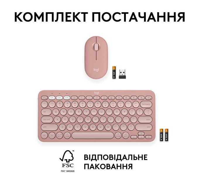 Комплект (клавіатура, миша) бездротовий Logitech Pebble 2 Combo Rose (920-012241)
