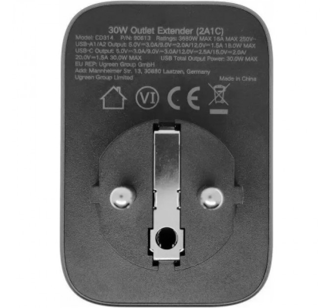 Зарядний пристрій Ugreen 3xUSB 30W Outlet Extender (2хUSB-A+USB-C) CD314 (90613)
