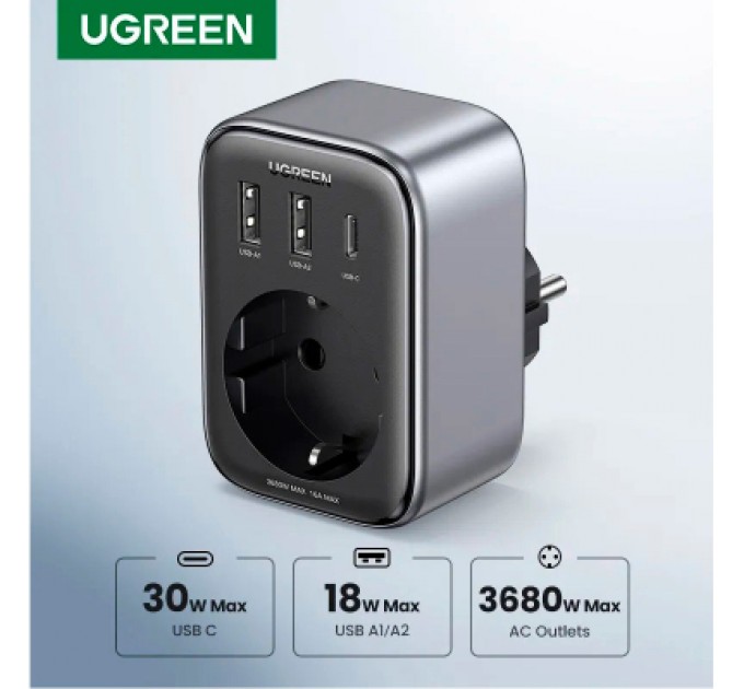 Зарядний пристрій Ugreen 3xUSB 30W Outlet Extender (2хUSB-A+USB-C) CD314 (90613)