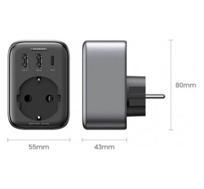 Зарядний пристрій Ugreen 3xUSB 30W Outlet Extender (2хUSB-A+USB-C) CD314 (90613)