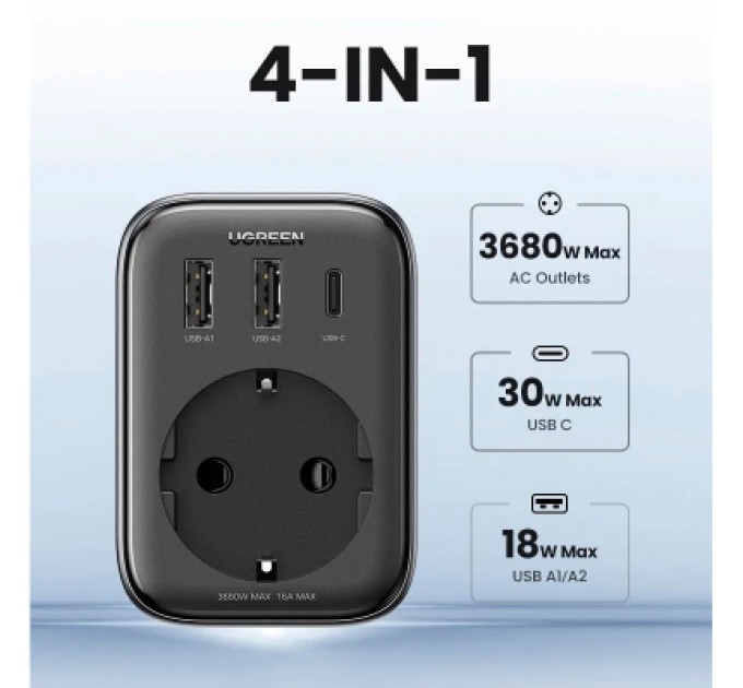 Зарядний пристрій Ugreen 3xUSB 30W Outlet Extender (2хUSB-A+USB-C) CD314 (90613)