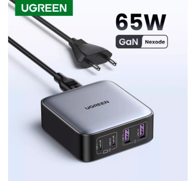 Зарядний пристрій Ugreen 4xUSB 65W (2хUSB-C+2xUSB-A) Gan CD327 (90747)