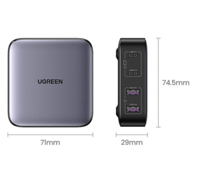 Зарядний пристрій Ugreen 4xUSB 65W (2хUSB-C+2xUSB-A) Gan CD327 (90747)