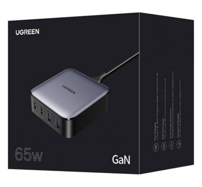 Зарядний пристрій Ugreen 4xUSB 65W (2хUSB-C+2xUSB-A) Gan CD327 (90747)