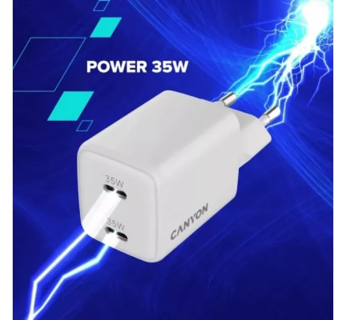 Canyon Зарядний пристрій Canyon CU35CC GaN 35W 2xPD EU White (CNS-CUW35CC)