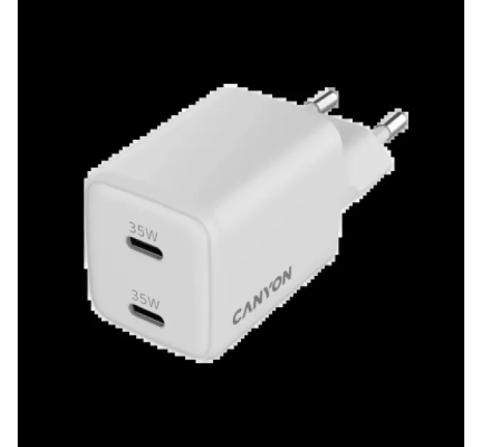Canyon Зарядний пристрій Canyon CU35CC GaN 35W 2xPD EU White (CNS-CUW35CC)